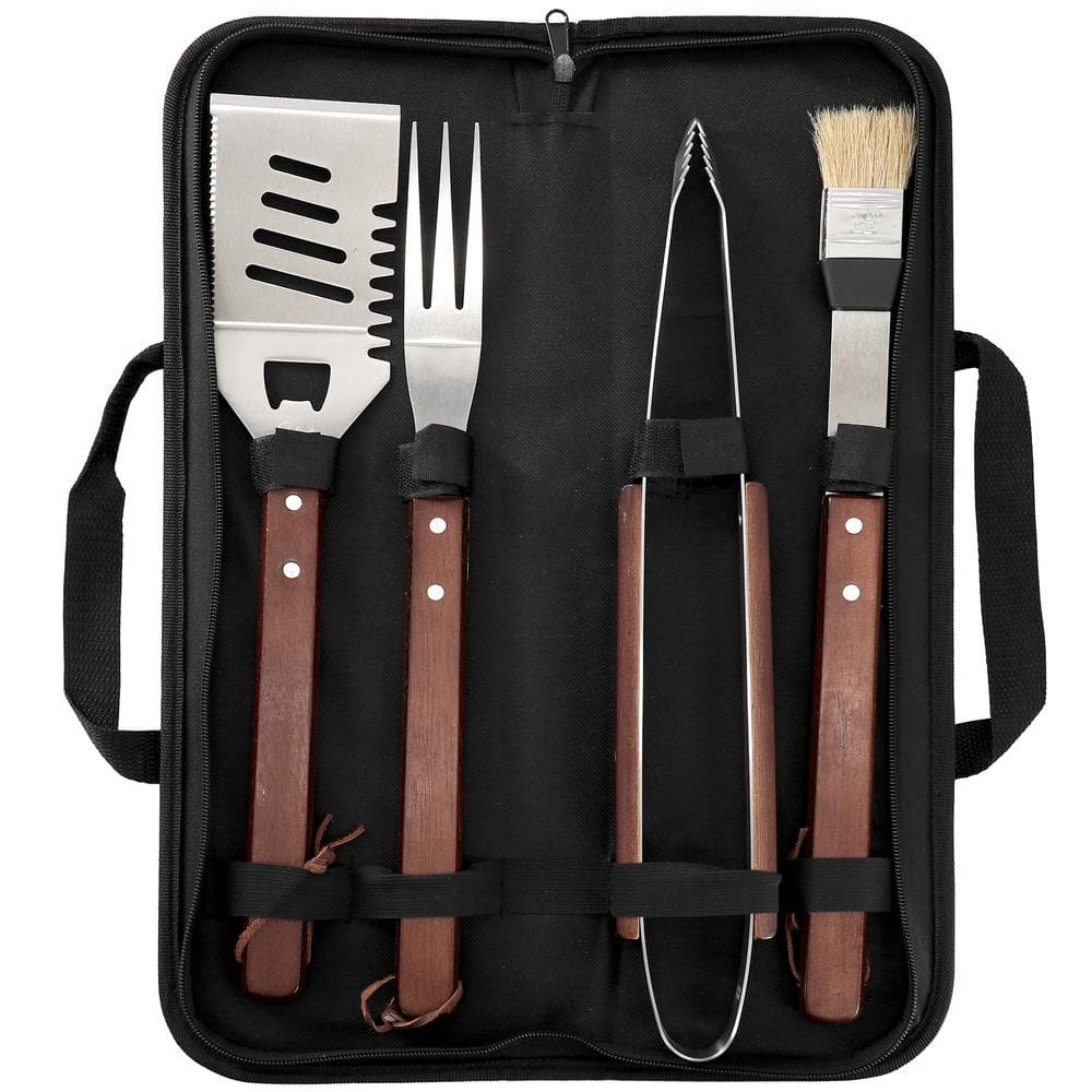 Gibson Home 5-Piece Stainless Steel BBQ Tool Set with Walnut Handles