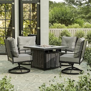 Segovia Gray 5-Piece Steel Patio Fire Pit Set With Gray Cushions