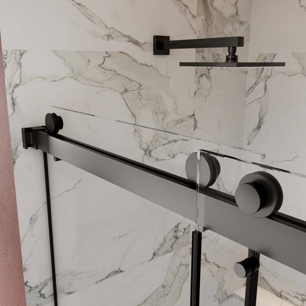 Black Frameless Double Sliding Shower Door with Tempered Glass
