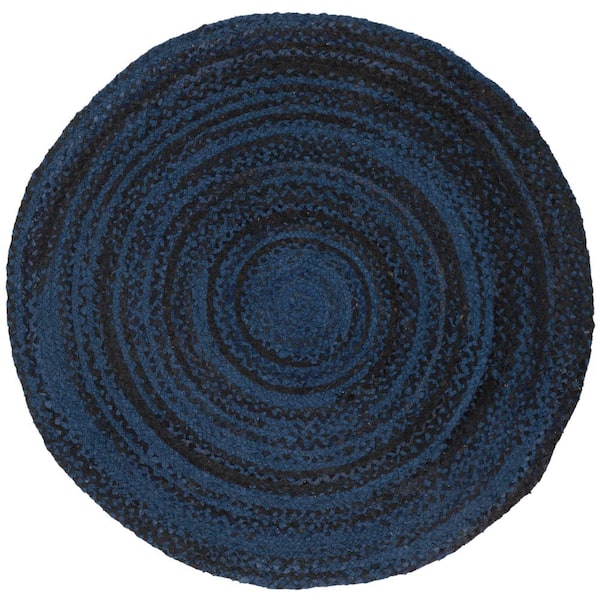 Braided Navy/Black 4 ft. x 4 ft. Round Solid Area Rug