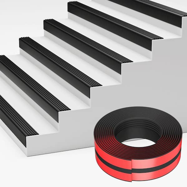 7 in. x 7 in. Black PVC Stair Tread Cover Set of 1, Self-Adhesive Vinyl Step Edge Protector for Indoor and Outdoor Use