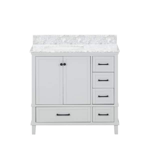Merryfield 37 in. Single Sink Dove Grey Bath Vanity with White Carrara Marble Top (Assembled)