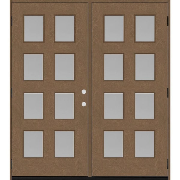 Steves & Sons Regency 72 in. x 80 in. 8L Modern Clear Glass RHOS Autumn Wheat Stained Fiberglass Double Prehung Front Door w/4in. Jamb