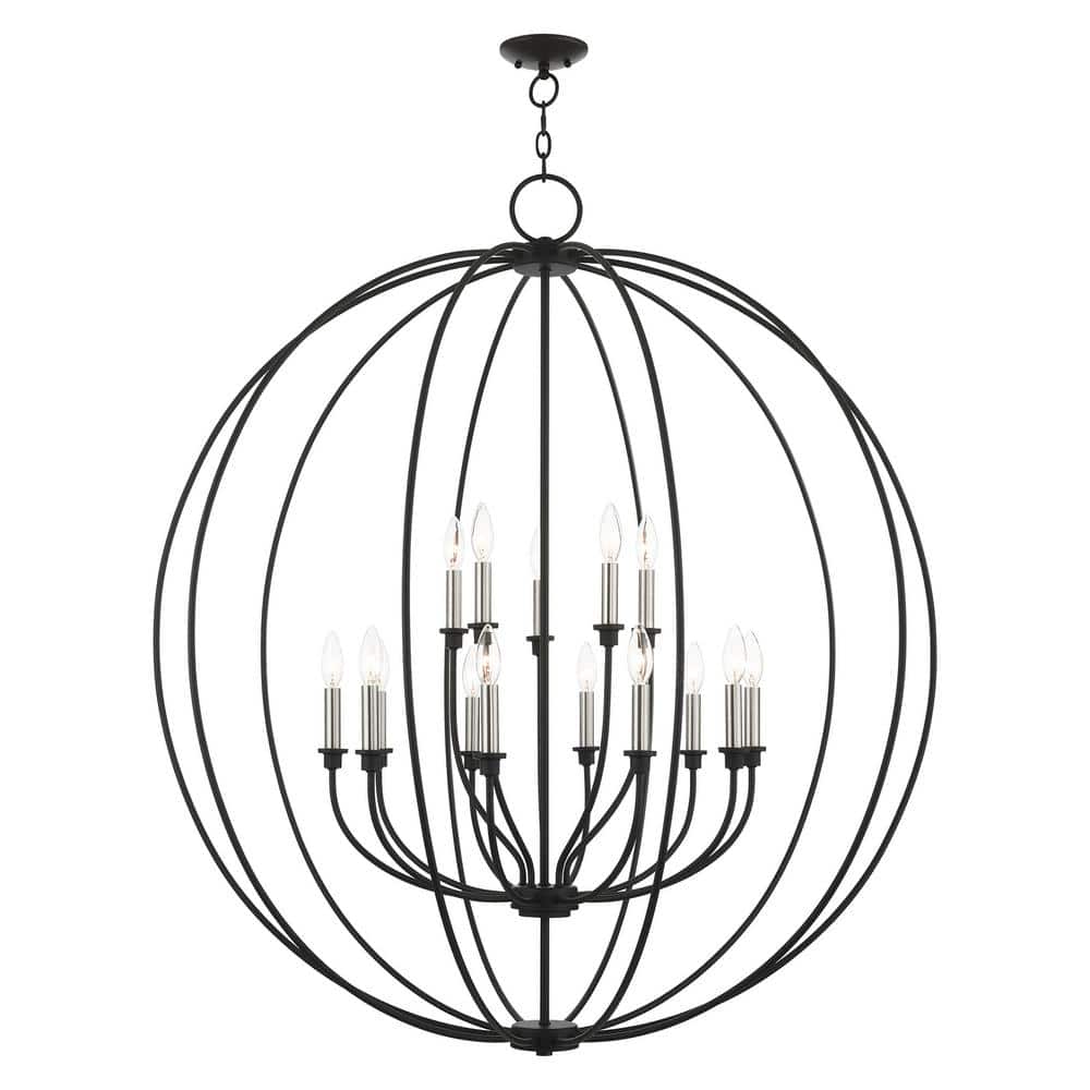Milania 15 Light Black with Brushed Nickel Accents Chandelier