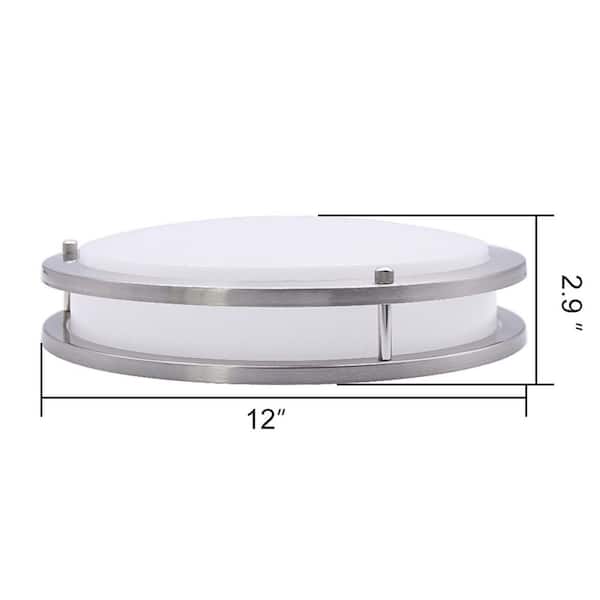 12 in. Brushed Nickel LED  Flush Mount with White Plastic Shade Ceiling Light Fixture