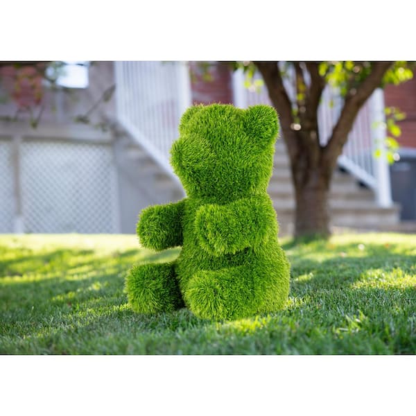 NATURAE DECOR 13 in. Green Artificial Turf Topiary Bear PLS-21000