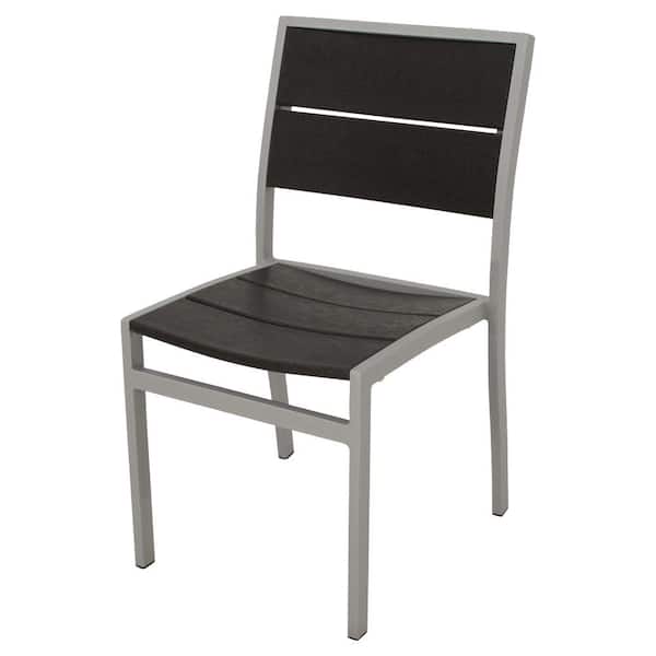 Trex Outdoor Furniture Surf City Textured Silver Patio Dining Side Chair with Charcoal Black Slats