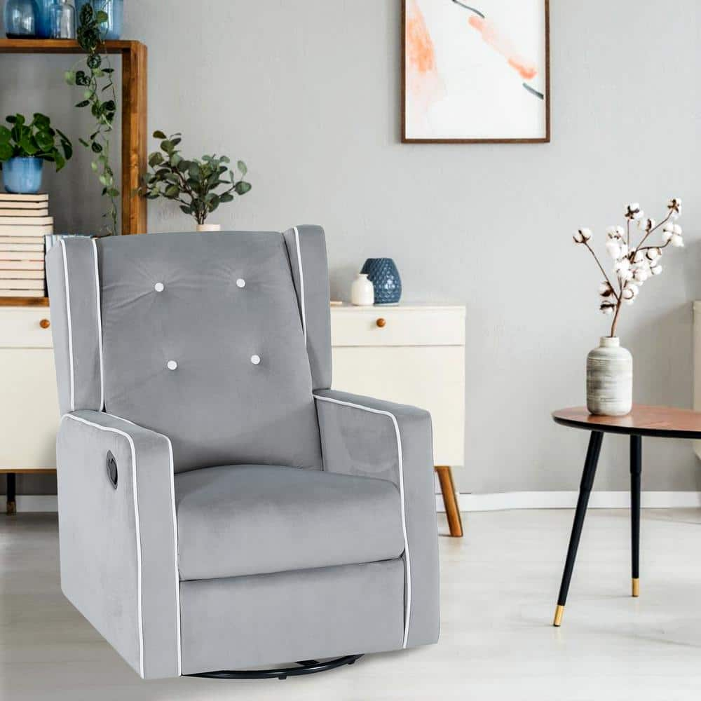 Light Gray, Microfiber Swivel Glider Recliner Rocker, Nursery Glider Recliner Nursery Chair, Gliding Swivel Recliner -  HOMESTOCK, 42088HD