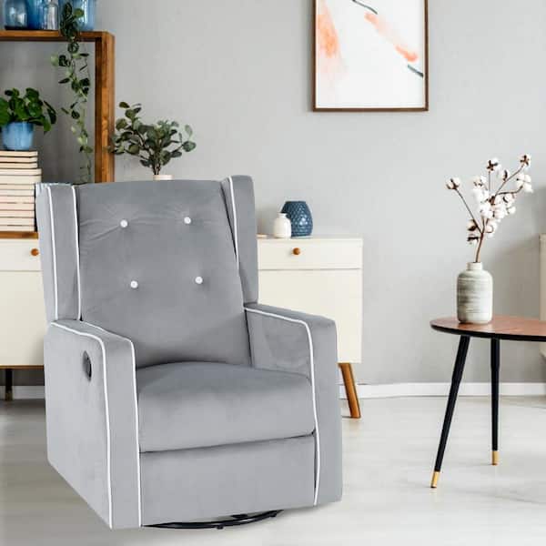 Light Gray, Microfiber Swivel Glider Recliner Rocker, Glider Recliner Nursery Chair, Gliding Swivel Recliner Chairs