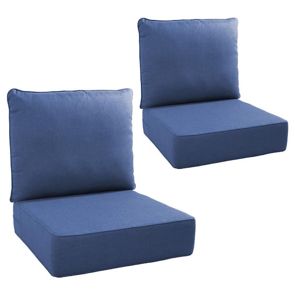 22 in. W x 24 in. D x 6 in. Thick Square 4-Piece Deep Seating Outdoor Lounge Chair Blue Cushion