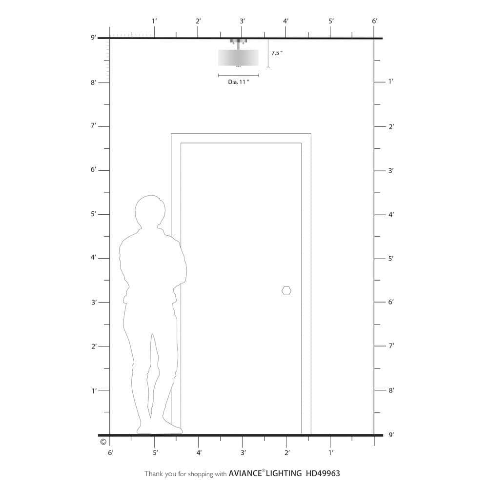 Meridian Brushed Nickel Semi-Flush Mount with Drum Shade