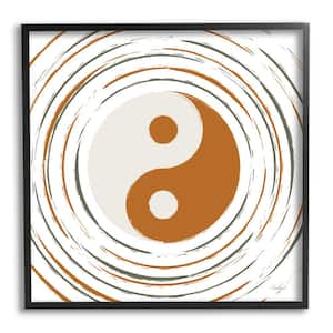 Yin Yang Taijitu Symbol Spiritual Circular Stripes Design by Martina Pavlova Framed Religious Art Print 12 in. x 12 in.