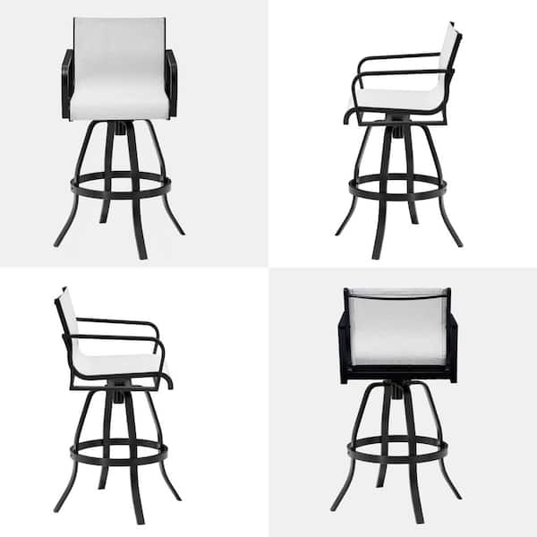 Swivel Aluminum Outdoor Bar Stool in Augustine Oyster Sunbrella Textilene Fabric (2-Pack)