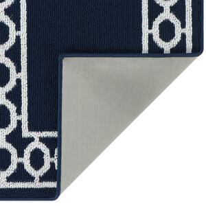 Washable Non-Skid Navy and White 26 in. x 45 in. Trellis Accent Rug