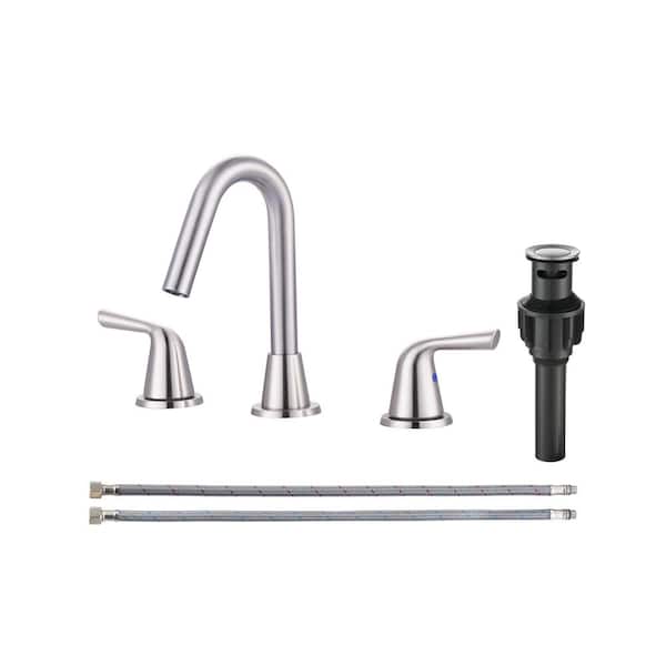 AVITAS 8 in. Widespread Double Handle Bathroom Faucet with Drain Kit and Supply Lines Included in Spot Resist Brushed Nickel