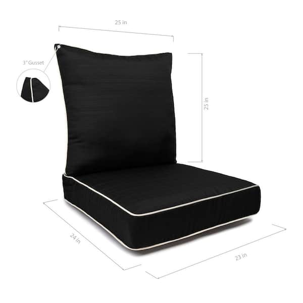 Sunrise 23"x24"x5" Deep Seat Cushion-Back & Seat Set with Cord Edge Black