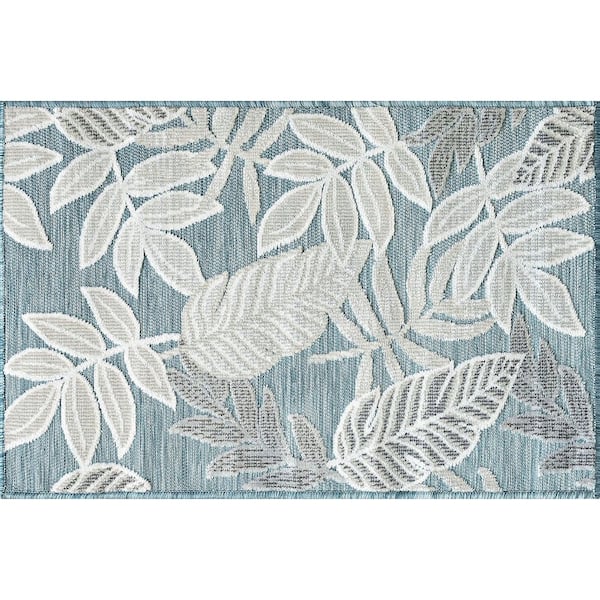Tayse Rugs Tropic Floral Aqua 2 ft. x 3 ft. Indoor/Outdoor Area Rug