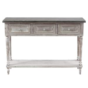 Farmhouse 48 in. White/Dark Gray Standard Rectangle Wood Console Table with Drawers