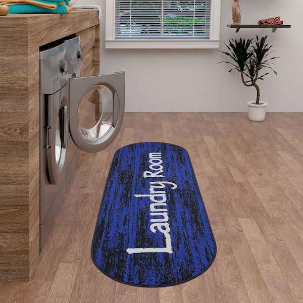 Ottomanson Laundry Non-Slip Rubberback Laundry Text 2x5 Laundry Room Runner Rug, 20 inch x 59 inch, Baby Blue