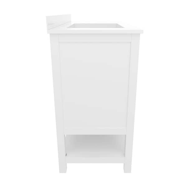 Vega 42 in Bathroom Vanity w/Sink, Storage Cabinet, Open Shelf, Carrara White Stone Marble Finish Countertop, White/Gold