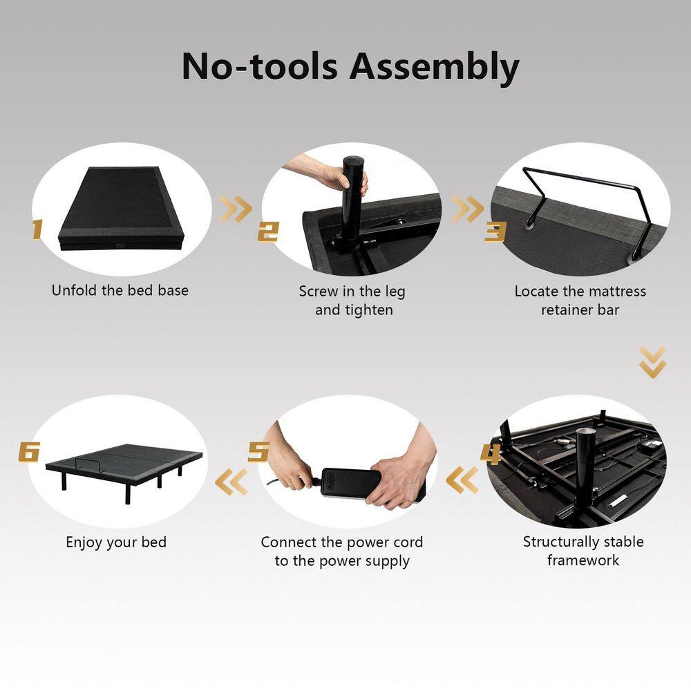 Black Queen Adjustable Bed Frame with Wireless Remote Control with USB Port - thumbnail 4