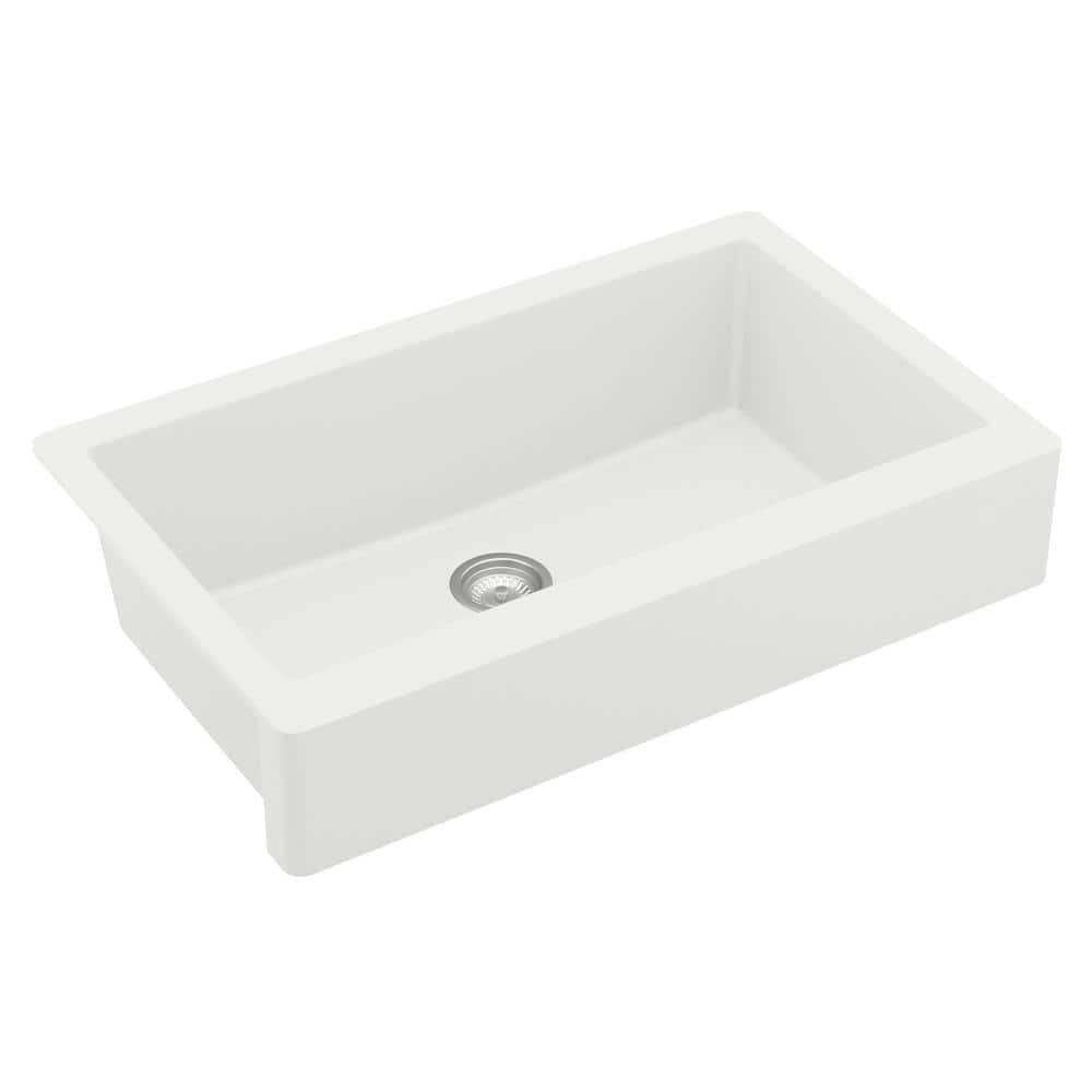 34'' Matte White Quartz Farmhouse Single Bowl Kitchen Sink