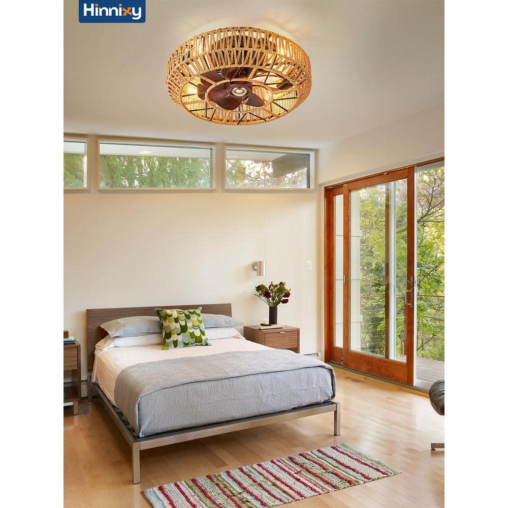 20'' Boho Rattan Caged Ceiling Fan with Remote and Light