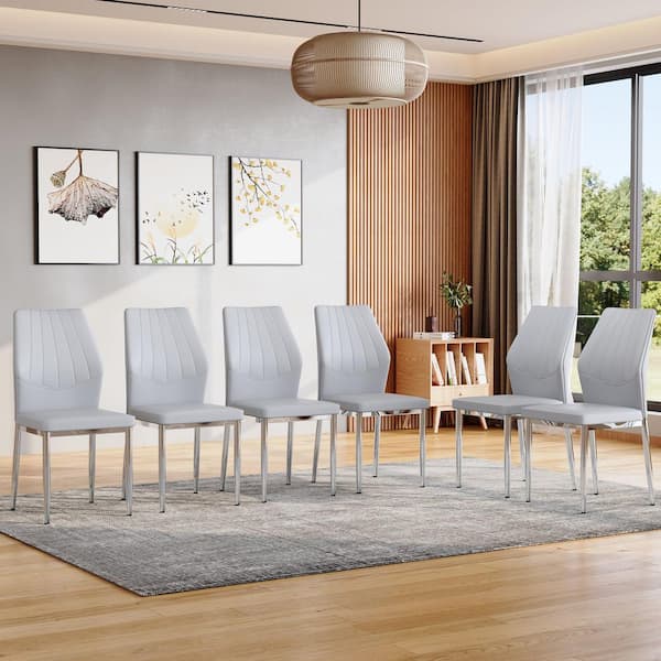 Light Gray,Silver PU Leather  Side Chair (Set of 6)