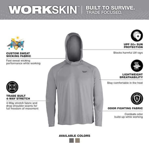 Men's Small Gray WORKSKIN Hooded Sun Shirt (2-Pack)