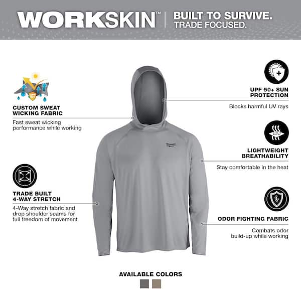 Men's WORKSKIN Gray Large Hooded Sun Shirt