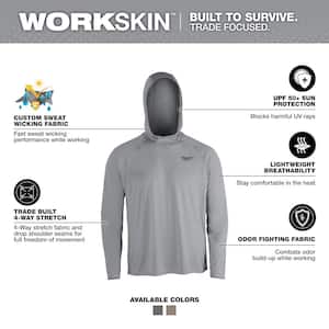 Men's Large Gray WORKSKIN Hooded Sun Shirt (2-Pack)