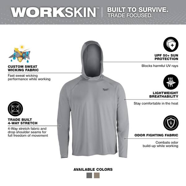 Milwaukee Men s Small Gray WORKSKIN Hooded Sun Shirt 2 Pack M550G S M550G S The Home Depot