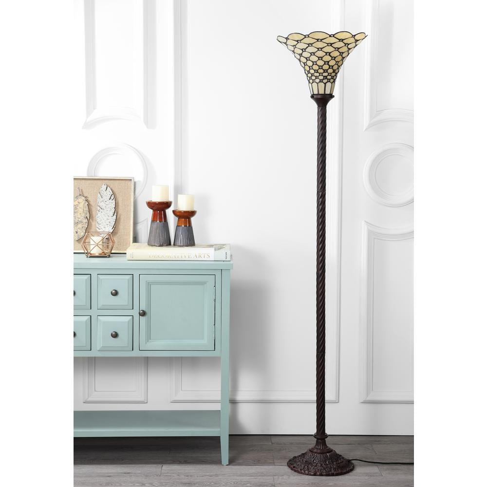 70" Bronze Tiffany-Style Stained Glass Torchiere Lamp