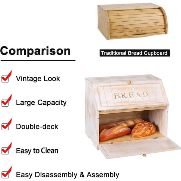 Lynzavix 1-Piece Vintage Double Layer Large Bread Box Set for
