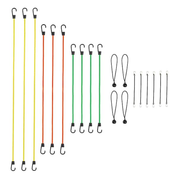 Standard Bungee Cord with Hooks Value Pack Assortment - 20 piece