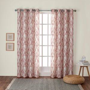Branches Mecca Orange Floral Polyester 54 in. W x 108 in. L Grommet Top, Room Darkening Curtain Panel (Set of 2)