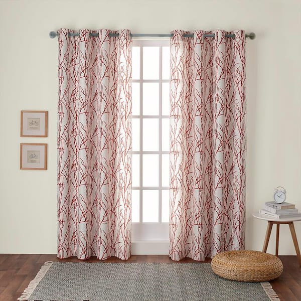 EXCLUSIVE HOME Branches Mecca Orange Nature Light Filtering Grommet Top Curtain, 54 in. W x 108 in. L (Set of 2)