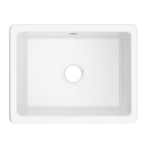 ROHL Shaker 23.44 in. Drop-In/Undermount Single Bowl Fireclay Kitchen Sink in White
