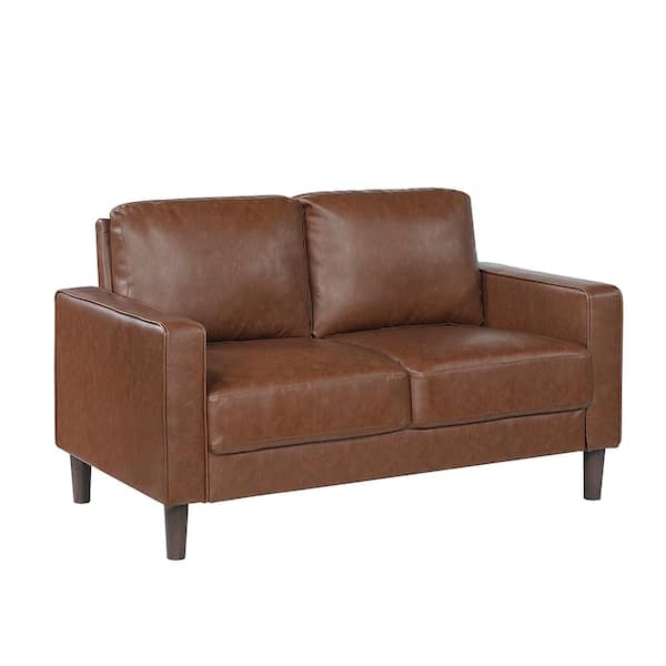 Apollo 54 in. W Chocolate Faux Leather 2-Seater Loveseat