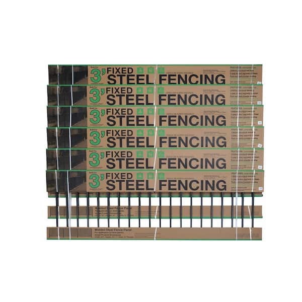 Pro Series 2.66 ft. H x 8 ft. W Black Spaced Bar Flat Steel Fence Panel (6-Pack)