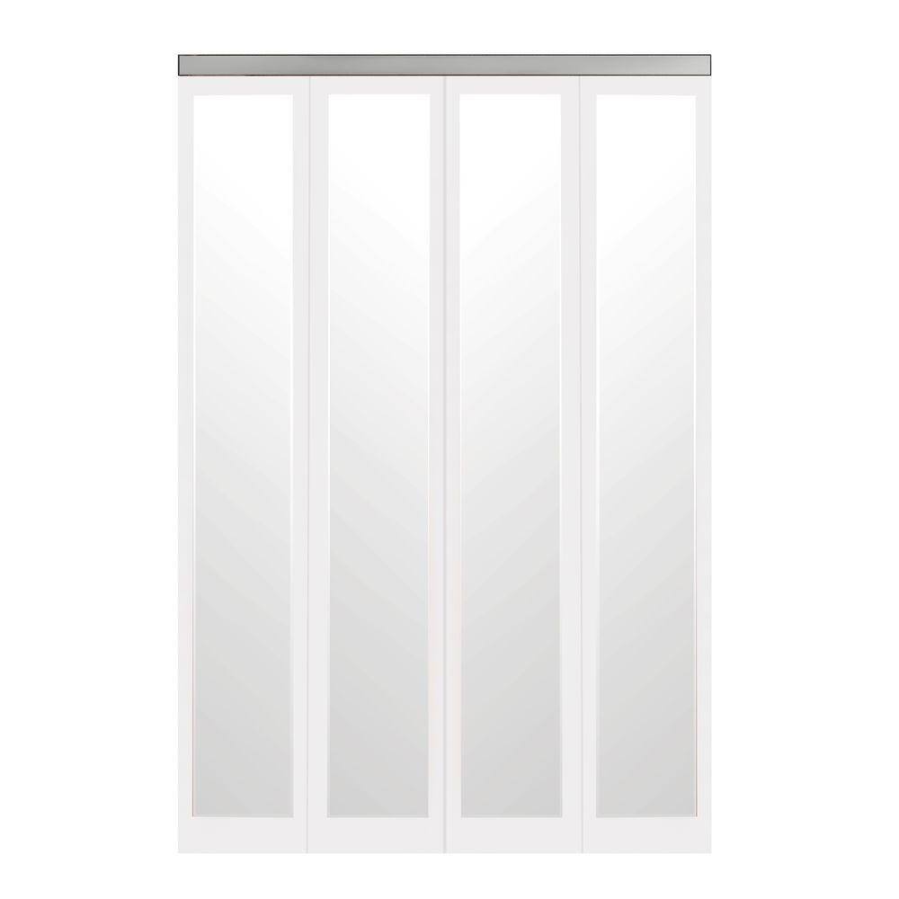 42 in. x 96 in. Mir-Mel White Mirror Solid Core MDF Full-Lite Interior Closet Wood Bi-Fold Door with Chrome Trim price history on PriceWatchPro