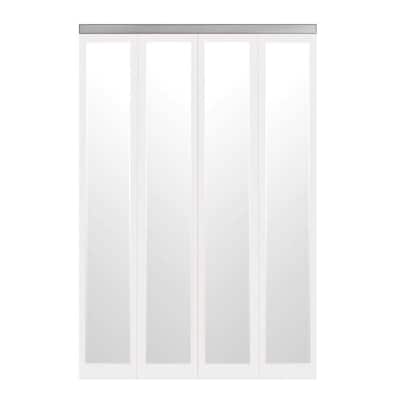 59 in. x 96 in. Mir-Mel White Mirror Solid Core MDF Full-Lite Interior Closet Wood Bi-Fold Door with Chrome Trim