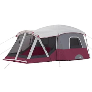 11-Person Family Outdoor Camping Cabin Tent with Screen Room in Red