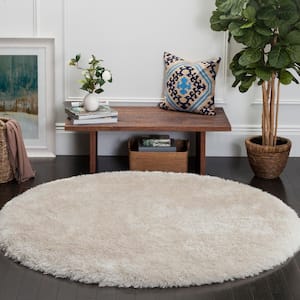 Luxe Shag Bone 4 ft. x 4 ft. Round Solid Area Rug