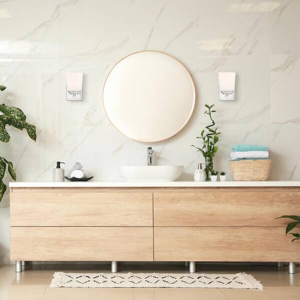 Designers Fountain - Stella 4.75 in. 1-Light Polished Nickel Modern Wall Sconce with Etched Opal Glass Shade