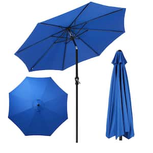 10.4 ft. Metal Outdoor Tilt Beach Umbrella in Blue with Push Button and Crank