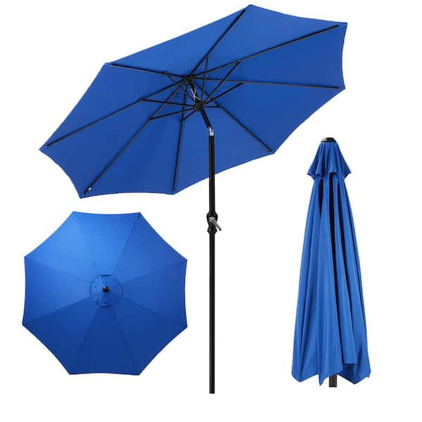 Angel Sar 10.4 ft. Metal Outdoor Tilt Beach Umbrella in Blue with Push Button and Crank
