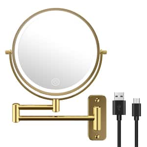 8 in. W x 8 in. H Round LED Metal Wall Miror 7 x Magnification Bathroom Makeup Mirror in Gold