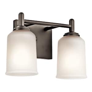 Shailene 12.5 in. 2-Light Olde Bronze Traditional Bathroom Vanity Light with Satin Etched Glass