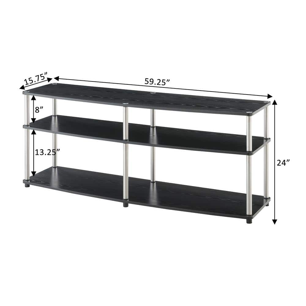 Black 59" 3-Tier TV Stand with Stainless Steel Poles